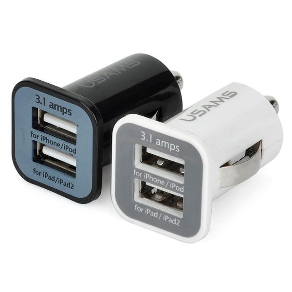 

usams car charger 3.1a dual usb port 2 port car charger for iphone x 11 for samsung s20 edge mp3 gps speaker