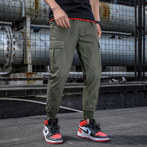 

2021 new men's multi-pocket harem hip pop streetwear sweatpants cargo male pants k169 pvk7, Black