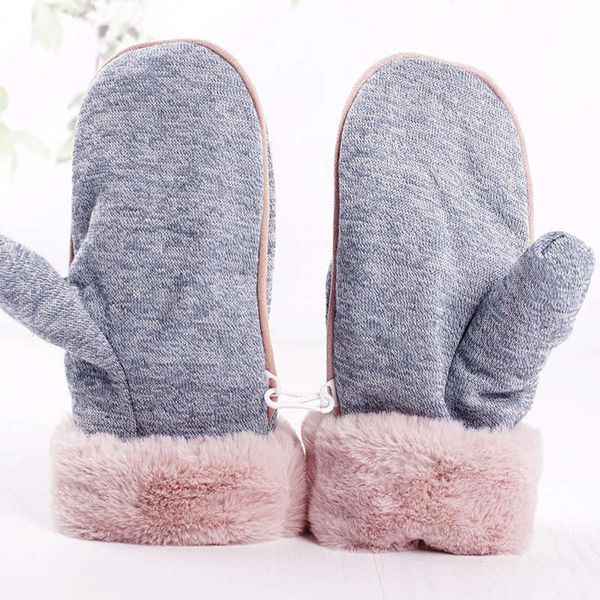 

warm winter thickened autumn women and students fashion solid color simple gloves plush, Blue;gray