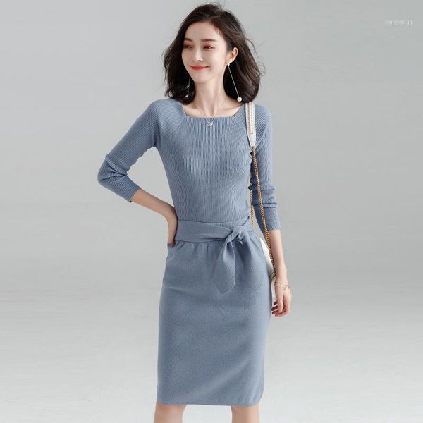 

woman autumn and winter fashion suit 2020 korean knitted skirts and knitting sweater twinset women's set f98501, White