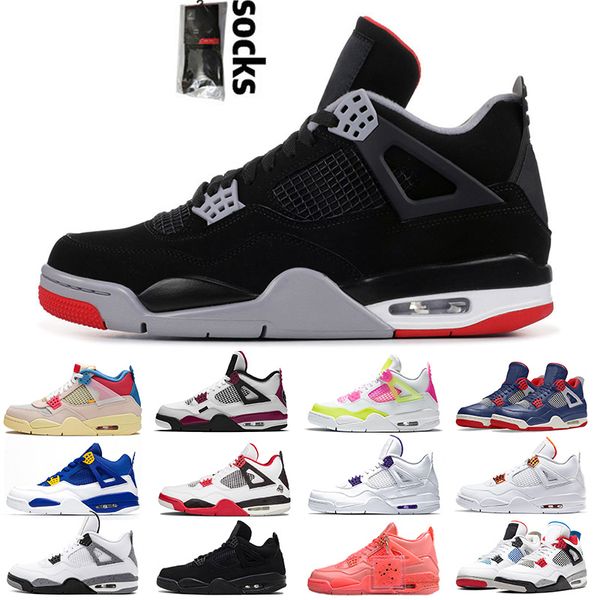 

with socks 4 4s men basketball shoes neon cactus jack black cat new bred 2020 fire red mens new sneakers sports shoes