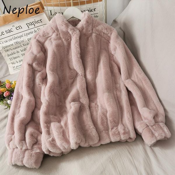 

neploe 2021 autumn winter new faux fur coat vertical stripes plush women korean warm loose outwear thick warm jacket 94461, Black;brown