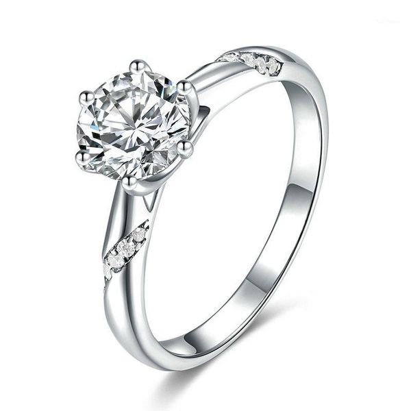 

sinzry wedding fine jewelry 925 sterling silver women's 6 claw 2ct cubic zircon diamond rings for bridal1, Golden;silver