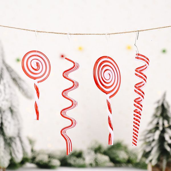 

christmas tree decor candy cane red green plastic crutch lollipop hanging pendant ornament for xmas new year party decoration
