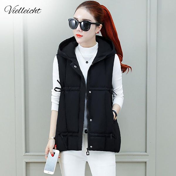 

vielleicht 2020 new autumn winter women vest fashion female sleeveless cotton vest jacket warm hooded women winter waistcoat, Black;white