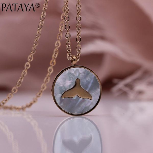 

pendant necklaces pataya long wedding retro love 585 rose gold shell round cute pendants women daily fine simple fashion jewelry, Silver