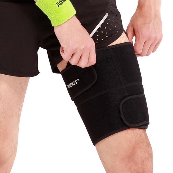 

elbow & knee pads 1pc thigh guard elastic adjustable compression protector upper leg sleeve cover wrap outdoor climbing running sportswear a, Black;gray