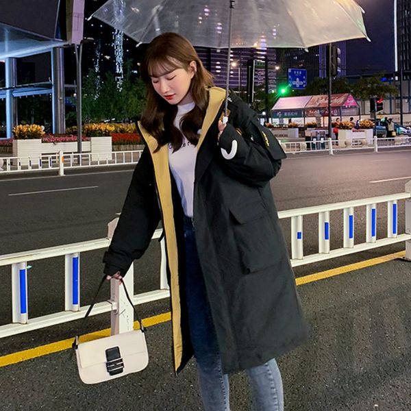 

2020women's winter jackets x-long winter coat for women hooded korea style thick solid plus size big pocket loose parkas female, Black;brown