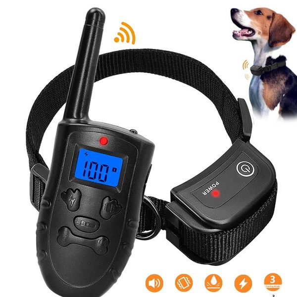 

remote electric dog collar pet shock vibration dog training collar rechargeable waterproof anti barking device with lcd wmtlxl