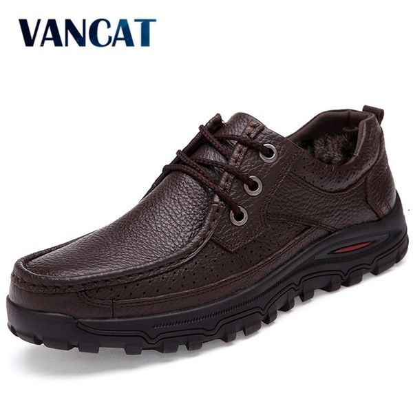 

vancat genuine leather warm large size 48 fashion winter boots,comfortable ankle men shoes,quality snow boots y200915, Black;brown