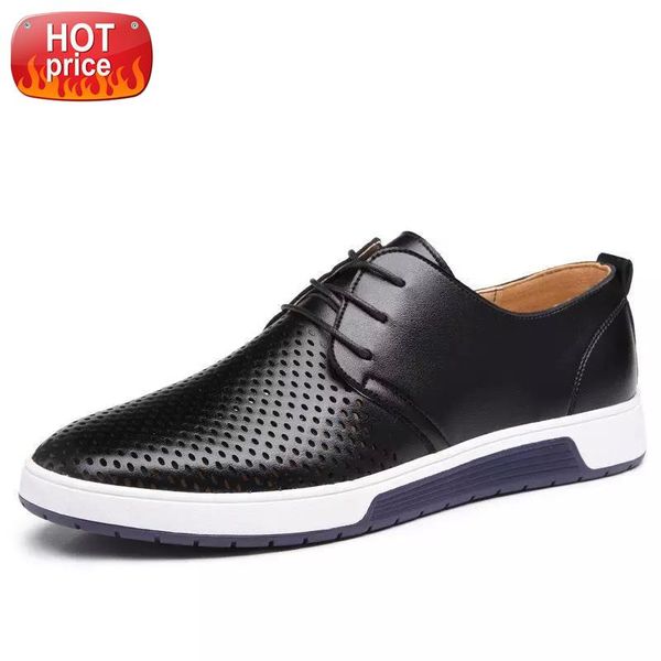 

men leather casual shoes 2020 men's shoes genuine leather holes design breathable business men sapatos masculinos #2h2m