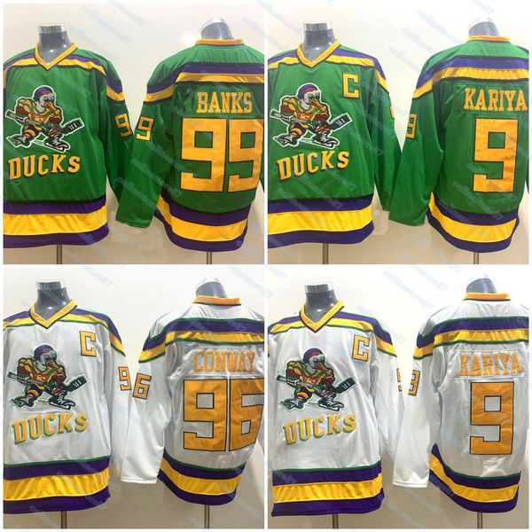 

vintage men's mighty ducks movie jersey 9 paul kariya 99 adam banks 96 charlie conway gordon bombay greg goldberg fulton reed jersey, Black