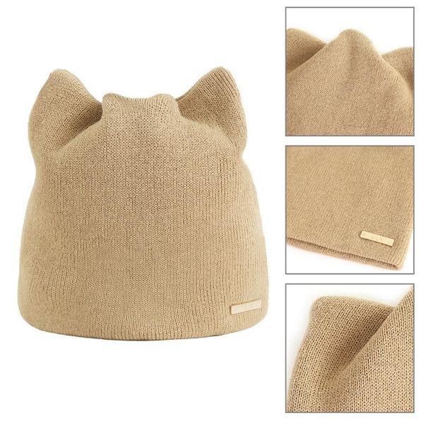 

winter cat ears knit hats ladies solid color simple warm earmuffs hoodie hat