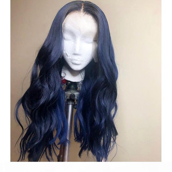 

#1bt#blue color dark roots brazilian remy human hair full lace wig ombre blue body wavy human hair wigs, Black;brown