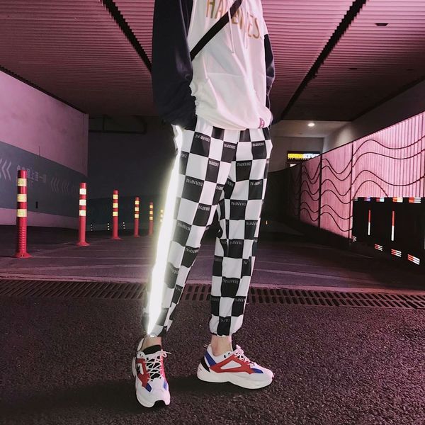 

ins spring and autumn new reflective drawstring legged casual men's korean trend sports nine point hip- casual hip hop pants harlem hip, Blue