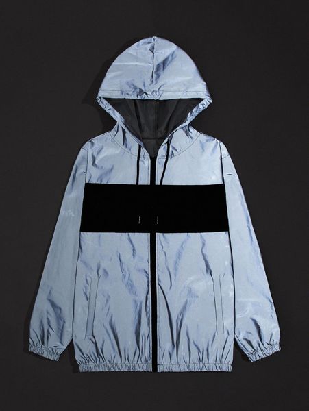 

men colorblock zip up drawstring hooded jacket c4da#, Black;brown