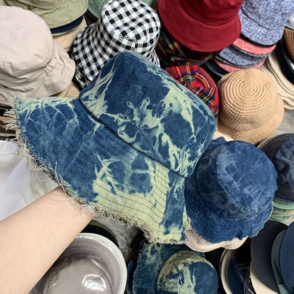 

edge washable denim fur gradient fisherman's korean women's versatile outdoor leisure sunshade hat, Blue;gray