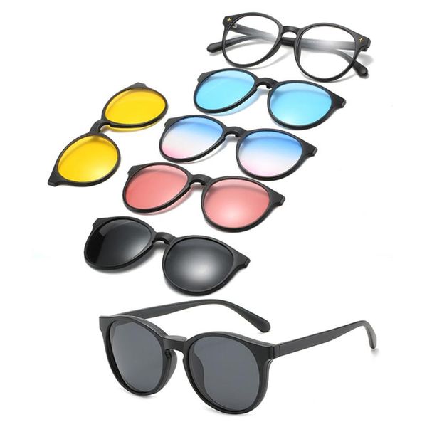 

5 in 1 custom men women polarized optical magnetic sunglasses clip magnet clip on sunglasses polaroid on sun glasses, White;black