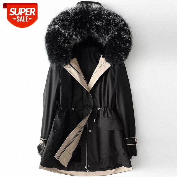 

fashion real fur 100% rabbit coat winter jacket women natural mink collar fur collar cashmere woolen coats outerwearwinter warm #zy2a, Black;brown