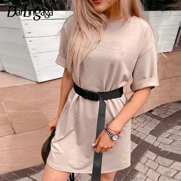 

darlingaga solid loose casual summer oversized t shirt women harajuku 2020 summer tees long t-shirt ladies with belt girls, White