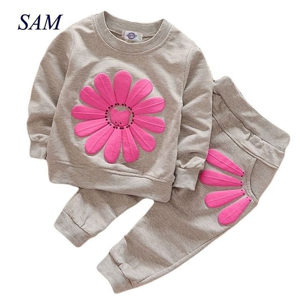 

spring and autumn new girls flower set korean version of the child sun flower long sleeve suit 2 sets 201127, White