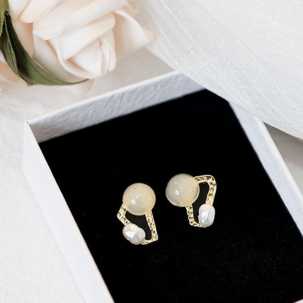 

stud s925 needle korean simple opal geometric pearl earrings female temperament high sense wild niche, Golden;silver