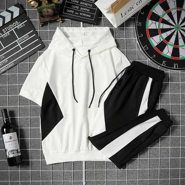 

2020 men set sportswear fashion 2020 mens clothing black white men hoodies + streetwear pant casual tracksuits male track suit1, Gray