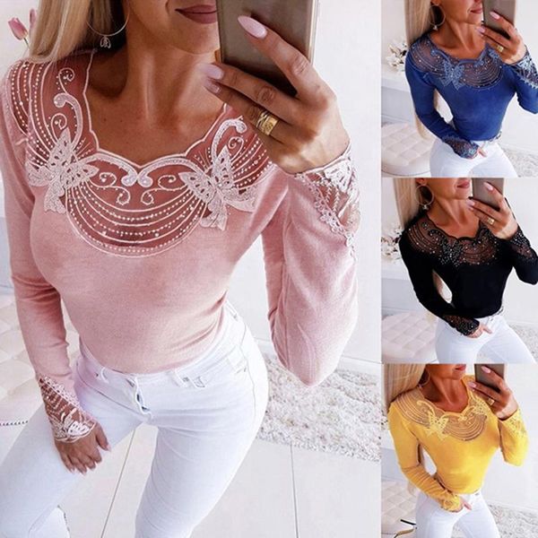 

hollow out lace blouse elegant shirt ladies crochet long sleeve embroidery patchwork women blouses, White