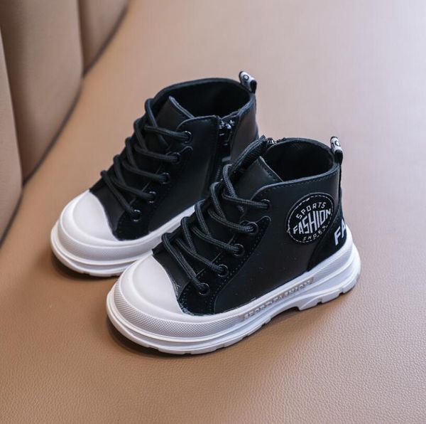 

autumn winter leather children boots boys girls martin shoes fashion embroidered soft non slip ankle snow boots qylrap, Black