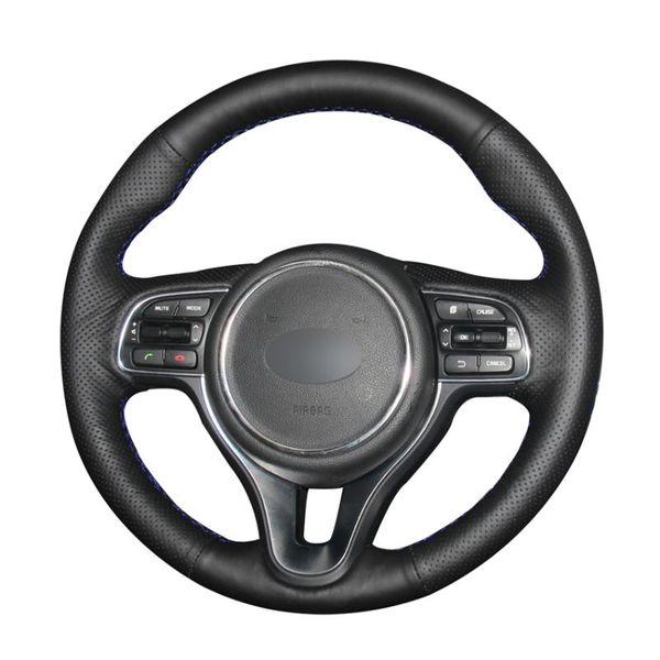

hand-stitched black pu leather artificial leather car steering wheel covers wrap for kia k5 optima sportage kx5 niro 2020-2020