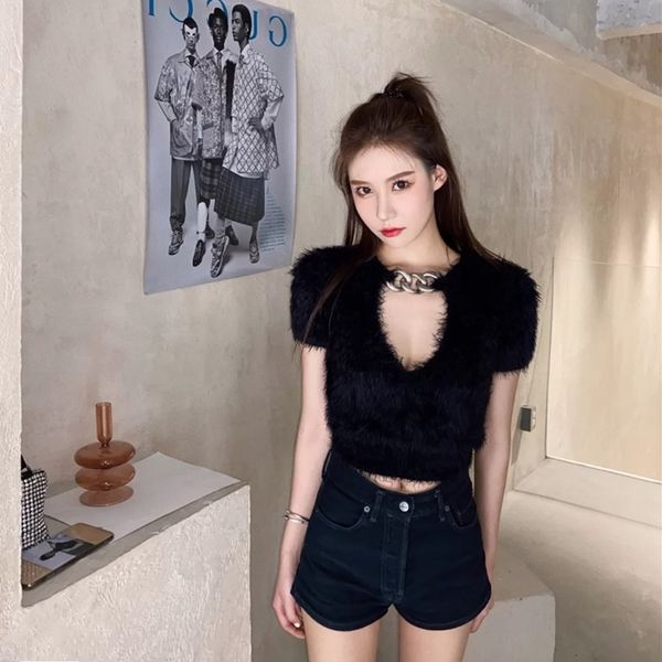 

black knitted-in-the-sleeve short female shirt 2021 new beginning autumn retro sweater qx8e, White;black