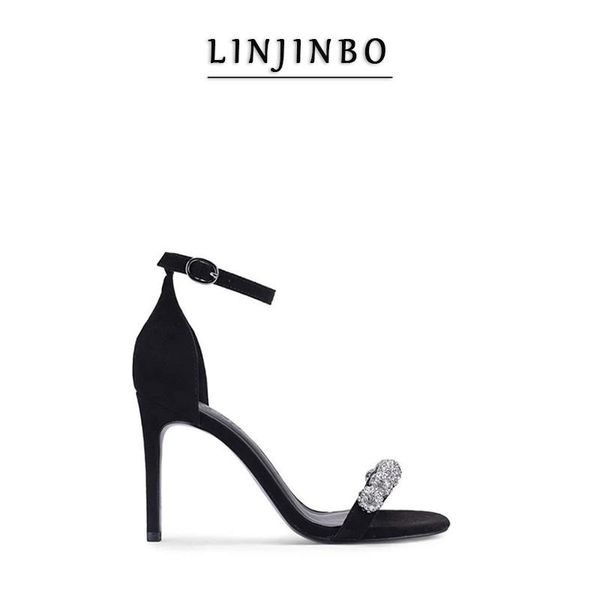 

2020 summer high heel sandals women luxury rhinestones high heels women ankle strap wedding party shoes, Black