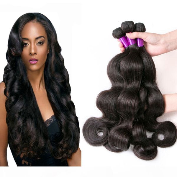 

peruvian body wave 100% unprocessed human virgin hair weaves remy human hair extensions human hair weaves dyeable 3 bundles, Black