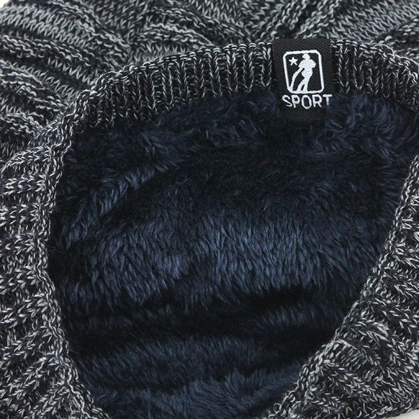 

flb] winter вязаная шапочка hat for man двухслойный теплый kniting bonnet caps мужской толстые добавить velvet skullies шапочки men f18068, Black;white
