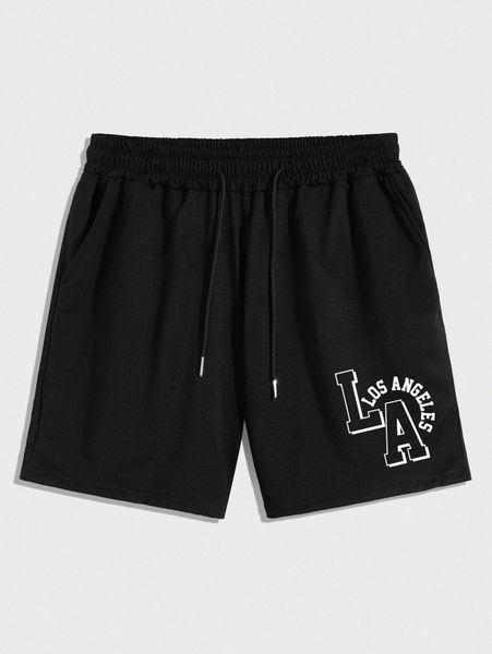 

romwe guys letter drawstring shorts 07bt#, Black