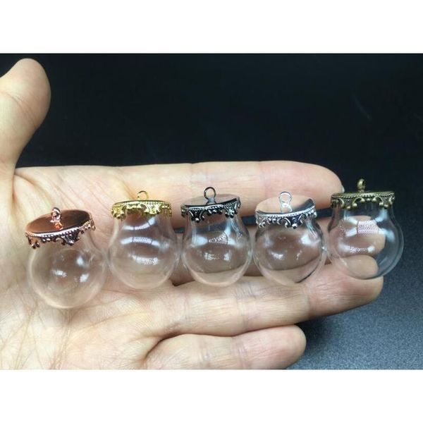 

100sets 20mm miniature terrarium glass bubble metal crown base tray jewelry necklace vial pendant diy wishing glass bbyjom, Black