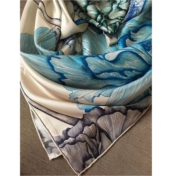

18mm square 100% silk scarf shawl wraps 35" y201007, Blue;gray