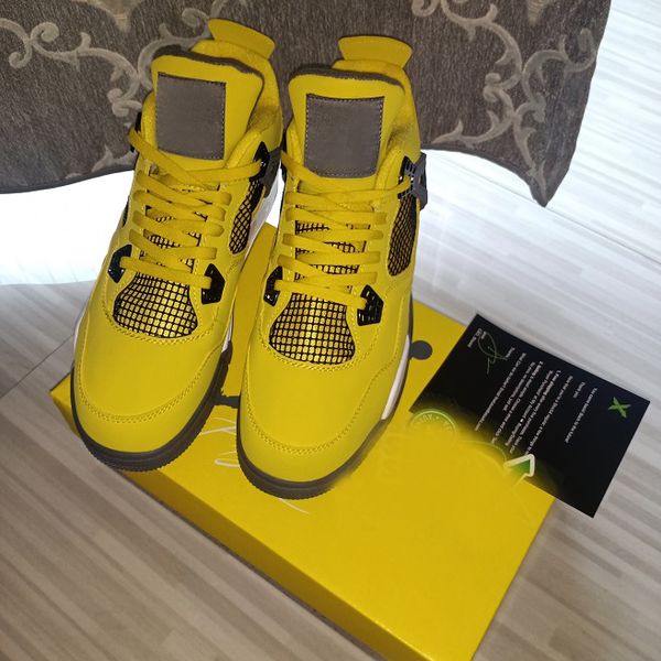 

4 lightnings basketball shoes thunder men 4s red black white oreos outdoor sports yellow white-dark blue grey sneakers with box size us7-13