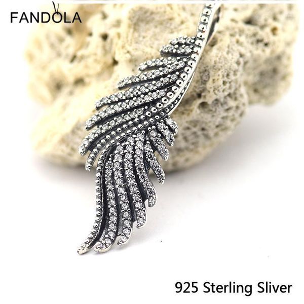 

original 925 sterling silver majestic feather pendant necklace with 70 cm chain fits for necklace for women gift lover1