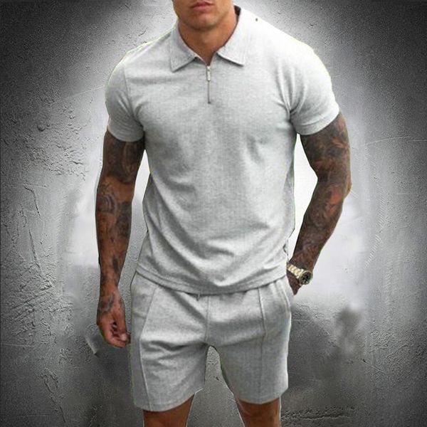

2021 mens summer 2 piece set fashion clothing new men tracksuit jogging suit stand collar and shorts cotton fabric slim q6sc, Black