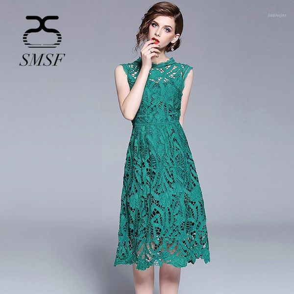 

smsf 2020 new summer fashion hollow out dress deep lace party ruffled sleeveless temperament casual princess dresses for girl1, Black;gray