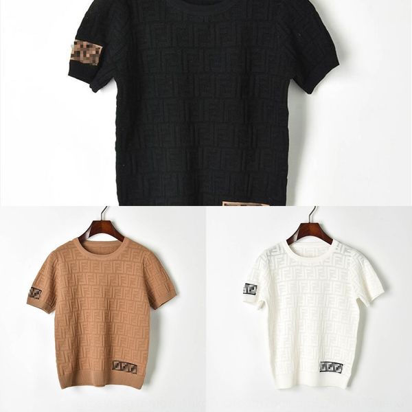 

2019f pick hole dark print dark suit letter knitted short sleeve knitted hip overskirt set for women s81239 eucap, Gray