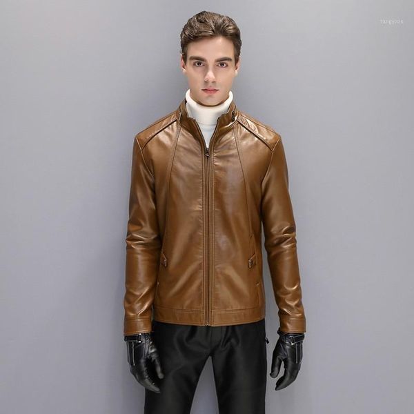 

new fashion moto biker pu leather jacket mens zipper stand collar solid bomber jackets winter autumn faux leather coats overcoat1, Black