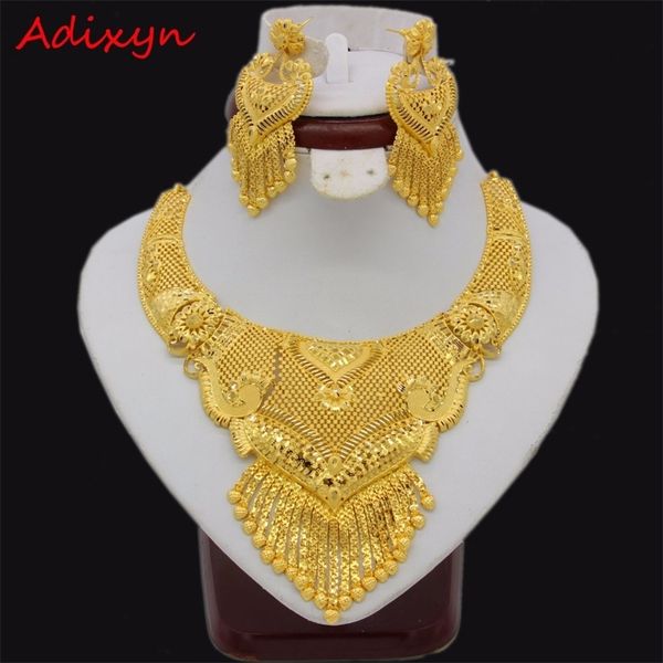 

adixyn luxury necklace/earrings jewelry set for women girls gold color elegant arab/ethiopian bridal wedding/party gifts 201222, Slivery;crystal
