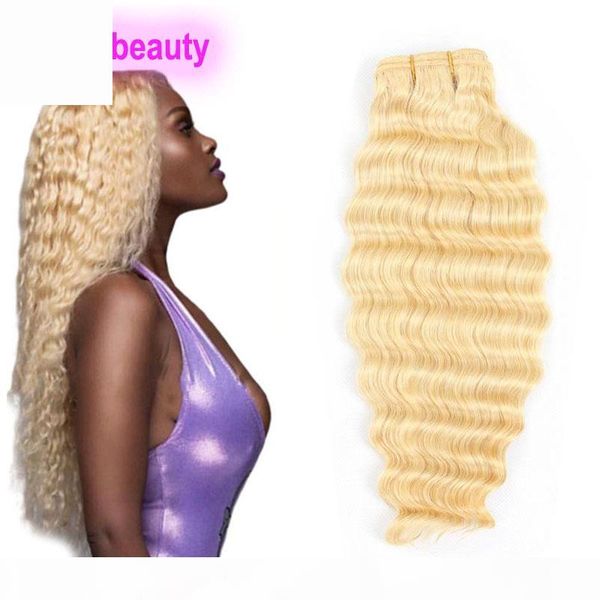 

yirubeauty brazilian 100% human hair 100g arround 1 piece blonde deep wave 613# kinky curly double wefts one bundle, Black
