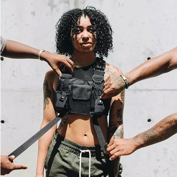 

black chest waist bag front hip hop streetwear chest bag cross shoulder bags waist packs adjustable oxford tactical functional c1026