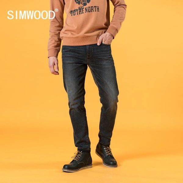 

simwood 2020 autumn winter new slim tapered retro jeans men vintage black denim trousers brand clothing sj131045, Blue