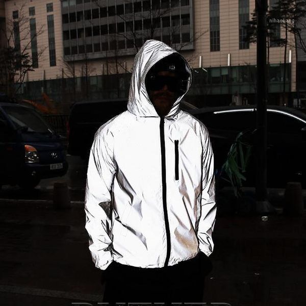 

men's and women's jacket 3m reflective jacket 2019 new night glowing men and women bomber windbreaker hooded streetwear1, Black;brown