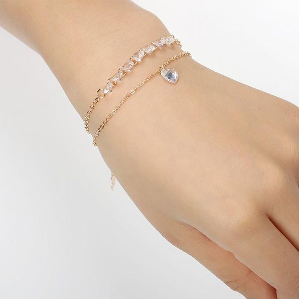 

link, chain 2021 fashion simple pretty women rhinestone crystal multilayer bracelet bangle cuff jewelry natural stone, Black