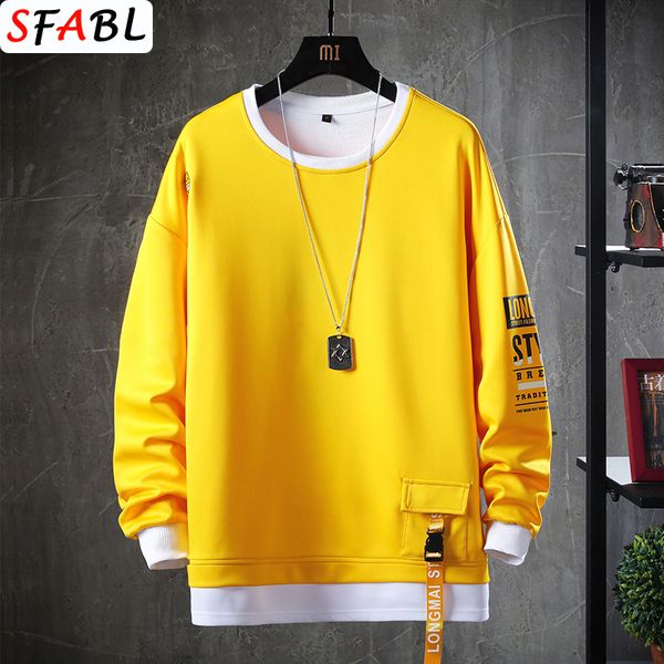 

casual o-neck solid hoodie sweatshirt mens autumn spring hip hop streetwear male high street pullover fashion kg-1348, Black